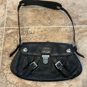 Moschino Jeans Black Leather Shoulder Bag with Silver Accents